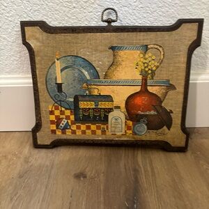 Vintage 1970s Stapco Kirby MCM wooden wall plaque kitchen art decor